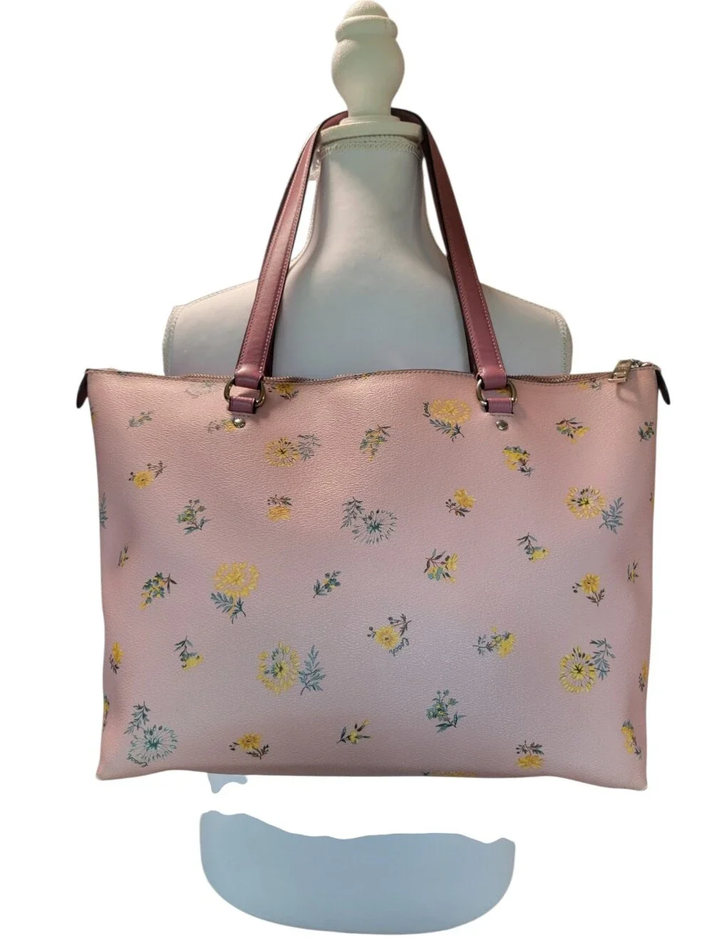 Coach Coated Canvas Gallery Tote Pink Yellow Dandelion Floral Print Bag & Wallet